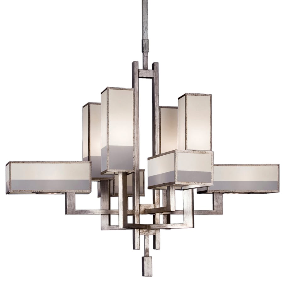 Fine Art Handcrafted Lighting Perspectives Silver Eight-Light Two-Tier Chandelier with Multi-Tonal White Crepe Shades