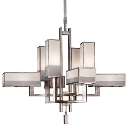 Fine Art Handcrafted Lighting Perspectives Silver Eight-Light Two-Tier Chandelier with Multi-Tonal White Crepe Shades