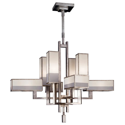 Fine Art Handcrafted Lighting Perspectives Silver Eight-Light Two-Tier Chandelier with Multi-Tonal White Crepe Shades