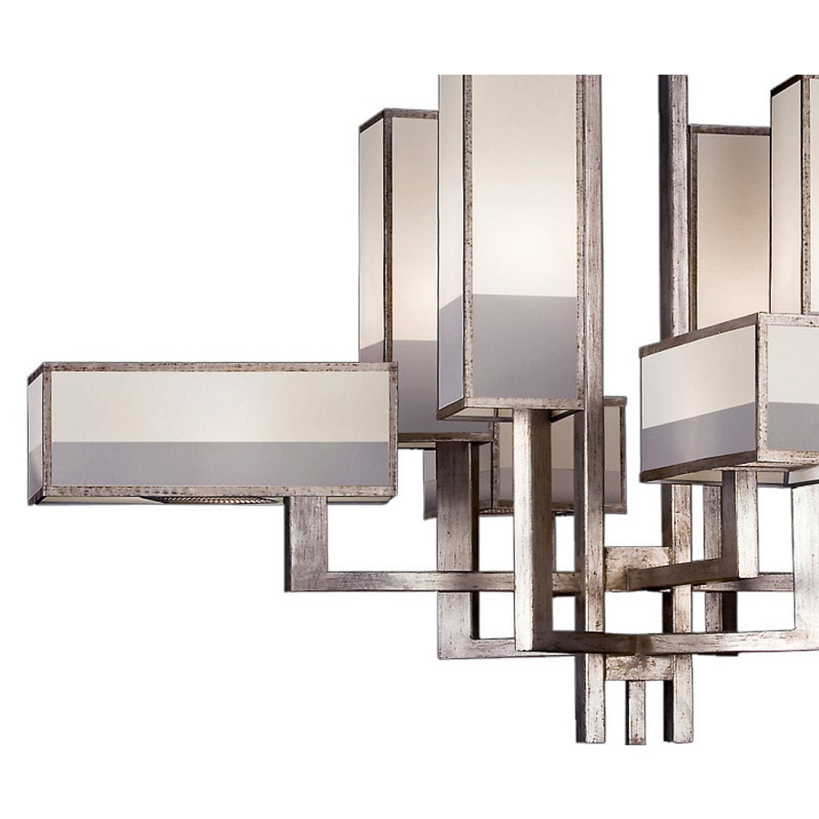 Fine Art Handcrafted Lighting Perspectives Silver Eight-Light Two-Tier Chandelier with Multi-Tonal White Crepe Shades