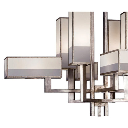 Fine Art Handcrafted Lighting Perspectives Silver Eight-Light Two-Tier Chandelier with Multi-Tonal White Crepe Shades