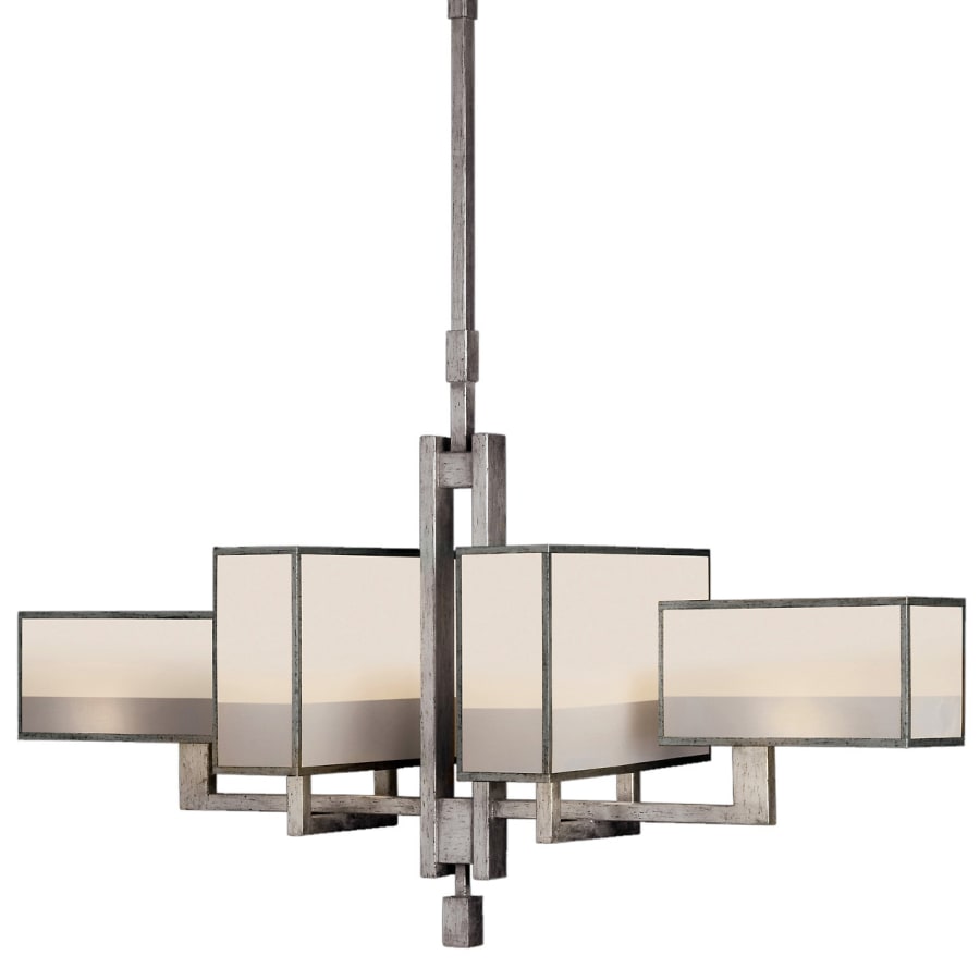 Fine Art Handcrafted Lighting Perspectives Silver Six-Light Single-Tier Linear Chandelier with Multi-Tonal White Crepe Shades