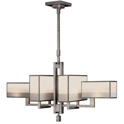 Fine Art Handcrafted Lighting Perspectives Silver Six-Light Single-Tier Linear Chandelier with Multi-Tonal White Crepe Shades