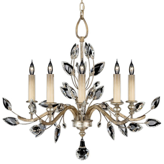 Fine Art Handcrafted Lighting Crystal Laurel Five-Light 2 Tier Chandelier with Bold-Cut Stylized Crystal Leaves
