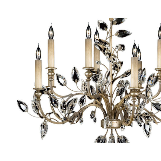 Fine Art Handcrafted Lighting Crystal Laurel Ten-Light Two-Tier Chandelier with Bold-Cut Stylized Crystal Leaves