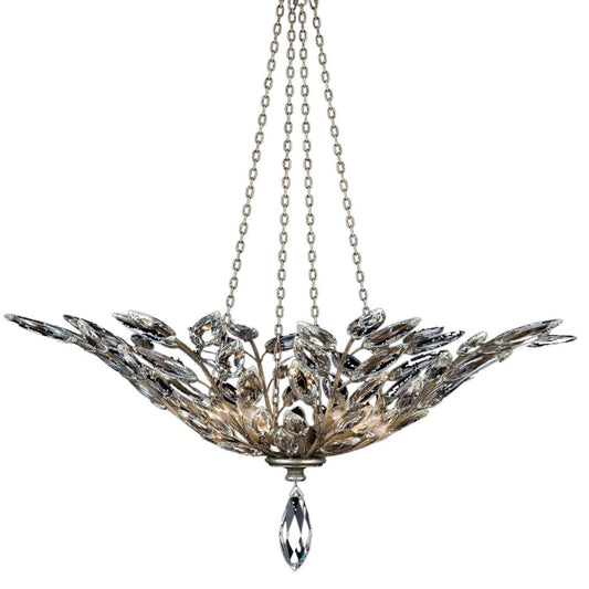 Fine Art Handcrafted Lighting Crystal Laurel Four-Light Foyer Pendant with Bold-Cut Stylized Crystal Leaves
