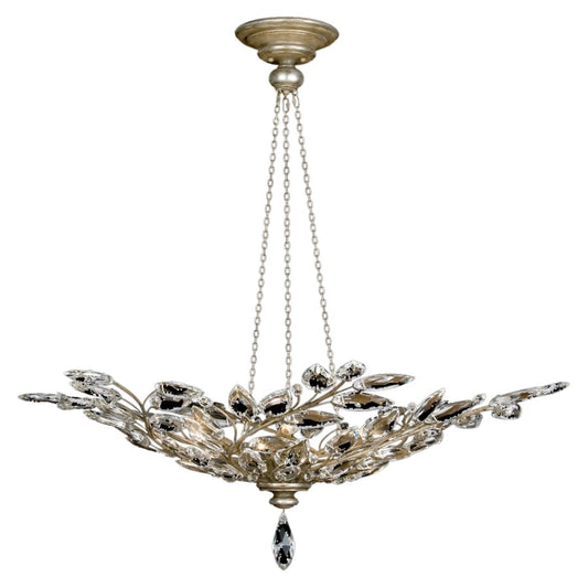 Fine Art Handcrafted Lighting Crystal Laurel Six-Light Foyer Pendant with Bold-Cut Stylized Crystal Leaves