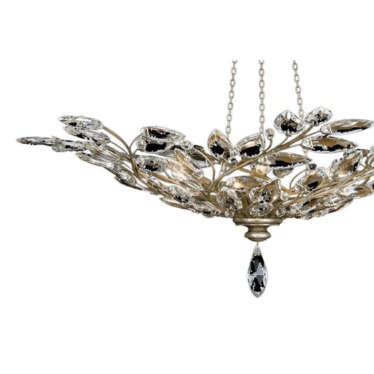 Fine Art Handcrafted Lighting Crystal Laurel Six-Light Foyer Pendant with Bold-Cut Stylized Crystal Leaves