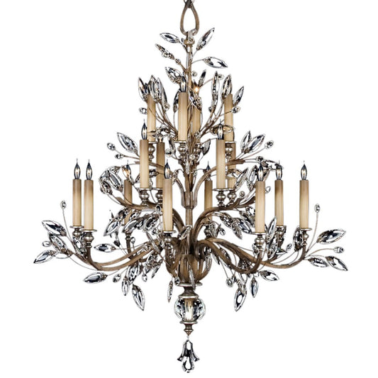 Fine Art Handcrafted Lighting Crystal Laurel Sixteen-Light Three-Tier Chandelier with Bold-Cut Stylized Crystal Leaves