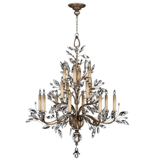 Fine Art Handcrafted Lighting Crystal Laurel Sixteen-Light Three-Tier Chandelier with Bold-Cut Stylized Crystal Leaves