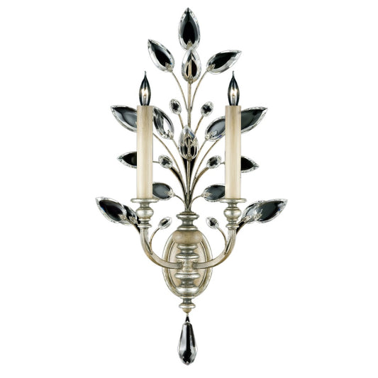 Fine Art Handcrafted Lighting Crystal Laurel Two-Light Wall Sconce with Bold-Cut Stylized Crystal Leaves