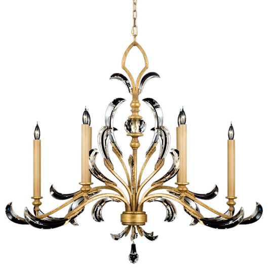 Fine Art Handcrafted Lighting Beveled Arcs Gold Six-Light Single-Tier Beveled Crystal Chandelier