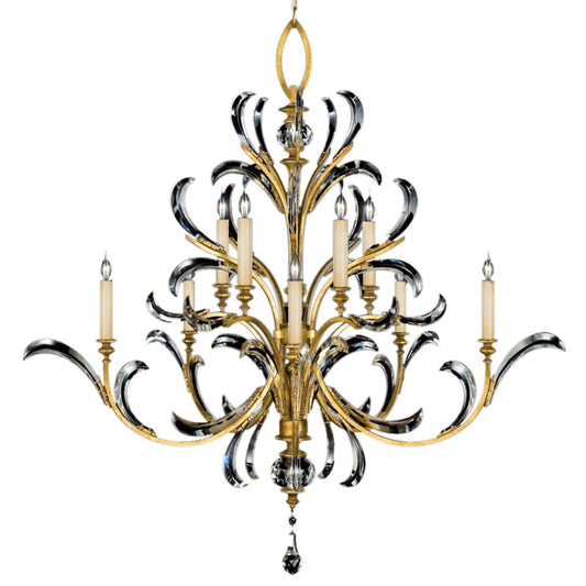 Fine Art Handcrafted Lighting Beveled Arcs Gold Ten-Light Two-Tier Beveled Crystal Chandelier