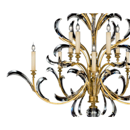 Fine Art Handcrafted Lighting Beveled Arcs Gold Ten-Light Two-Tier Beveled Crystal Chandelier