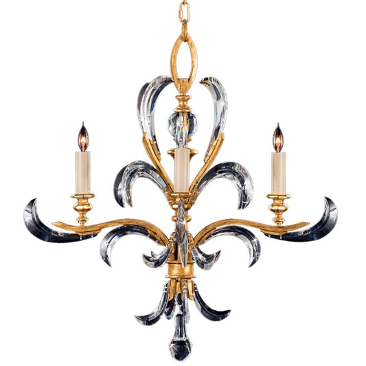 Fine Art Handcrafted Lighting Beveled Arcs Gold Four-Light Single-Tier Beveled Crystal Chandelier