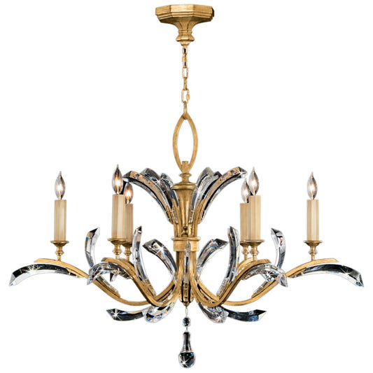 Fine Art Handcrafted Lighting Beveled Arcs Gold Six-Light Single-Tier Beveled Crystal Chandelier