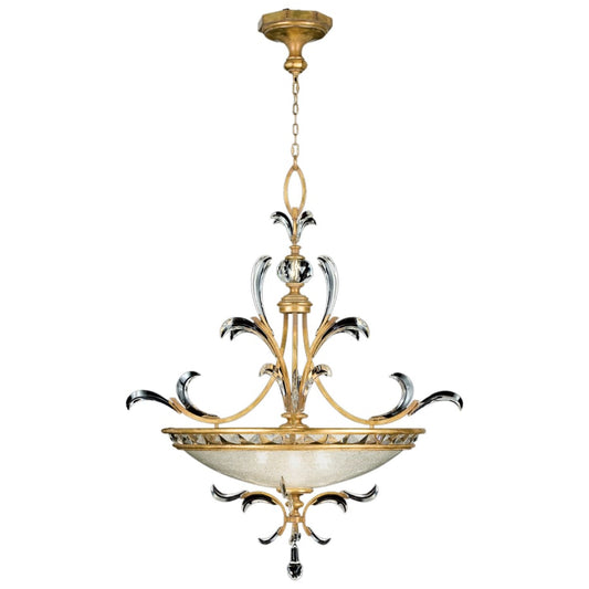 Fine Art Handcrafted Lighting Beveled Arcs Gold 32" Diameter Three-Light Beveled Crystal Bowl Pendant