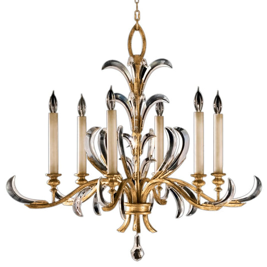 Fine Art Handcrafted Lighting Beveled Arcs Gold Six-Light Single-Tier Beveled Crystal Chandelier
