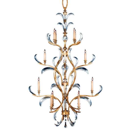 Fine Art Handcrafted Lighting Beveled Arcs Gold Sixteen-Light Three-Tier Beveled Crystal Chandelier