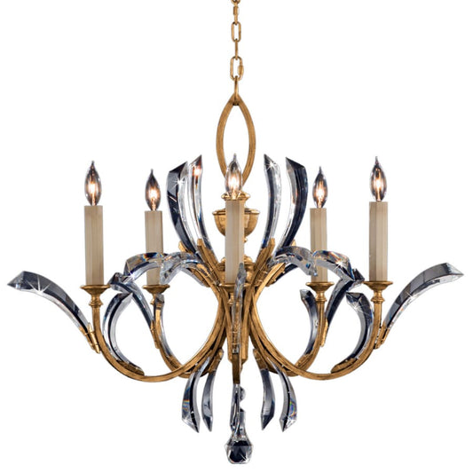 Fine Art Handcrafted Lighting Beveled Arcs Gold Five-Light Single-Tier Beveled Crystal Chandelier
