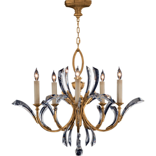 Fine Art Handcrafted Lighting Beveled Arcs Gold Five-Light Single-Tier Beveled Crystal Chandelier