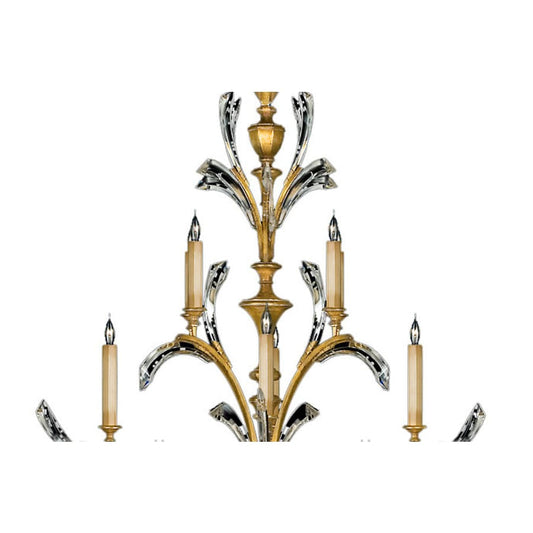 Fine Art Handcrafted Lighting Beveled Arcs Gold Sixteen-Light Three-Tier Beveled Crystal Chandelier