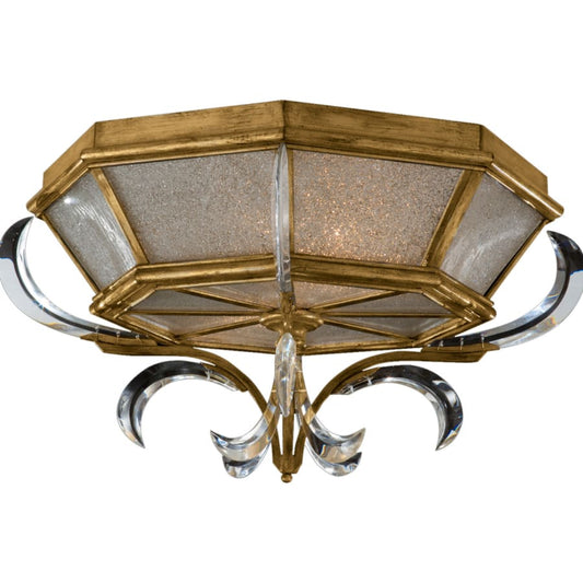 Fine Art Handcrafted Lighting Beveled Arcs Gold 26" Diameter Two-Light Flush Mount Beveled Crystal Ceiling Fixture