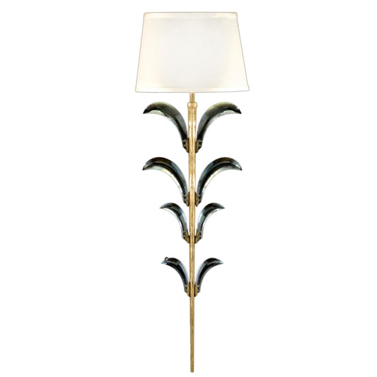 Fine Art Handcrafted Lighting Beveled Arcs Gold Single-Light Beveled Crystal Wall Sconce with Laminated Silk Shantung Shade