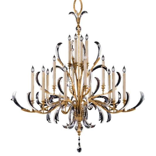 Fine Art Handcrafted Lighting Beveled Arcs Gold Sixteen-Light Two-Tier Beveled Crystal Chandelier