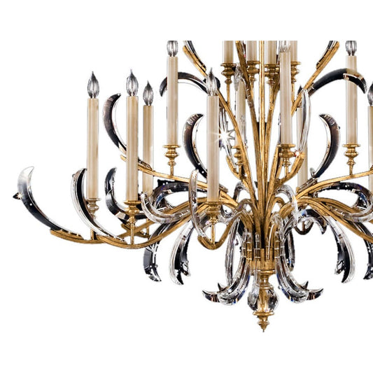 Fine Art Handcrafted Lighting Beveled Arcs Gold Sixteen-Light Two-Tier Beveled Crystal Chandelier
