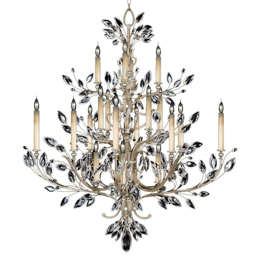 Fine Art Handcrafted Lighting Crystal Laurel Twenty-Light Two-Tier Chandelier with Bold-Cut Stylized Crystal Leaves