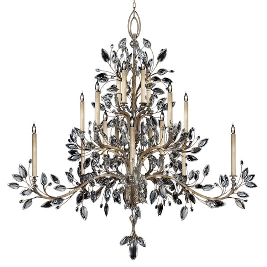 Fine Art Handcrafted Lighting Crystal Laurel Twenty-Light Three-Tier Chandelier with Bold-Cut Stylized Crystal Leaves