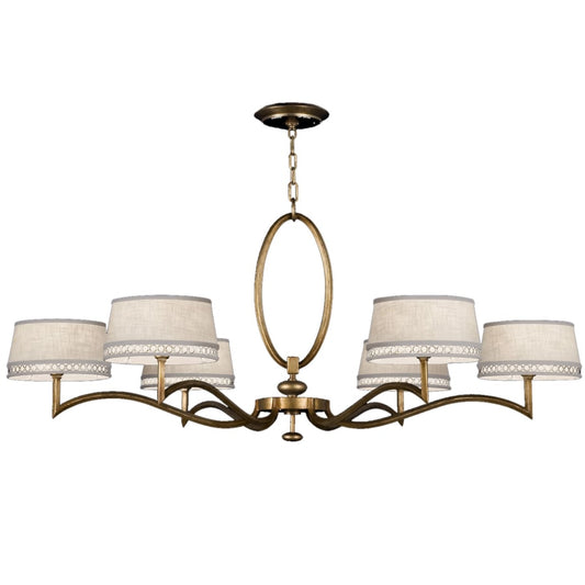 Fine Art Handcrafted Lighting Allegretto Gold Six-Light Single-Tier Chandelier with White Textured Linen Shades