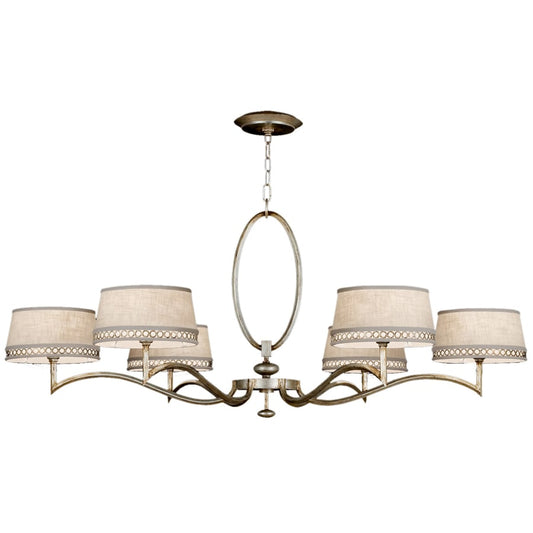 Fine Art Handcrafted Lighting Allegretto Silver Six-Light Single-Tier Chandelier with White Textured Linen Shades