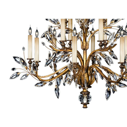 Fine Art Handcrafted Lighting Crystal Laurel Gold Sixteen-Light Three-Tier Chandelier with Bold-Cut Stylized Crystal Leaves