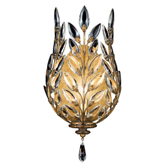 Fine Art Handcrafted Lighting Crystal Laurel Gold Single-Light Wall Sconce with Bold-Cut Stylized Crystal Leaves
