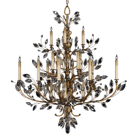 Fine Art Handcrafted Lighting Crystal Laurel Gold Twenty-Light Three-Tier Chandelier with Bold-Cut Stylized Crystal Leaves