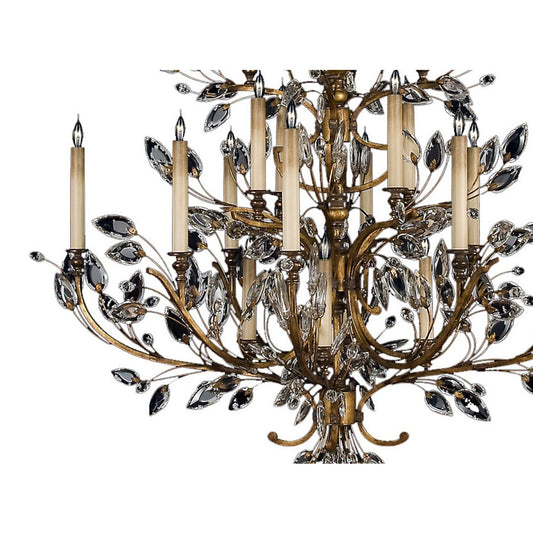 Fine Art Handcrafted Lighting Crystal Laurel Gold Twenty-Light Three-Tier Chandelier with Bold-Cut Stylized Crystal Leaves