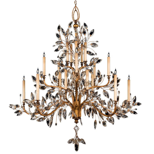 Fine Art Handcrafted Lighting Crystal Laurel Gold Twenty-Light Three-Tier Chandelier with Bold-Cut Stylized Crystal Leaves