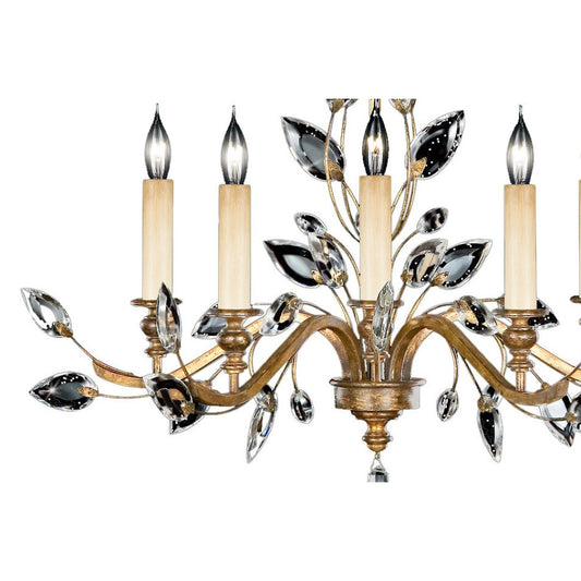 Fine Art Handcrafted Lighting Crystal Laurel Gold Five-Light Single-Tier Chandelier with Bold-Cut Stylized Crystal Leaves