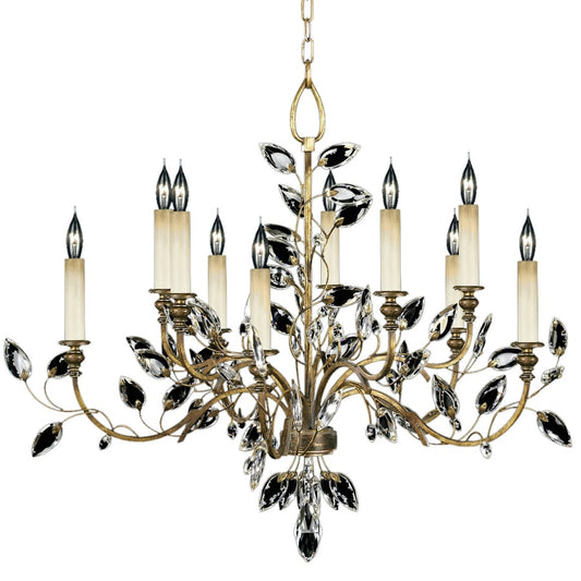 Fine Art Handcrafted Lighting Crystal Laurel Gold Ten-Light Two-Tier Chandelier with Bold-Cut Stylized Crystal Leaves