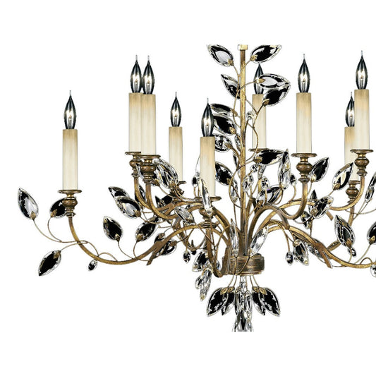 Fine Art Handcrafted Lighting Crystal Laurel Gold Ten-Light Two-Tier Chandelier with Bold-Cut Stylized Crystal Leaves