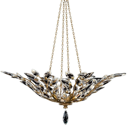 Fine Art Handcrafted Lighting Crystal Laurel Gold Four-Light Foyer Pendant with Bold-Cut Stylized Crystal Leaves