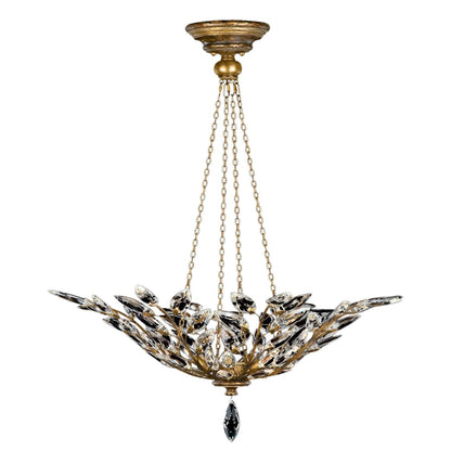 Fine Art Handcrafted Lighting Crystal Laurel Gold Four-Light Foyer Pendant with Bold-Cut Stylized Crystal Leaves