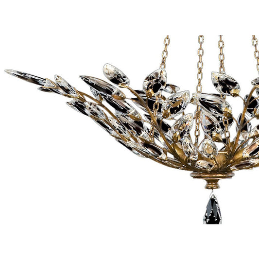 Fine Art Handcrafted Lighting Crystal Laurel Gold Four-Light Foyer Pendant with Bold-Cut Stylized Crystal Leaves