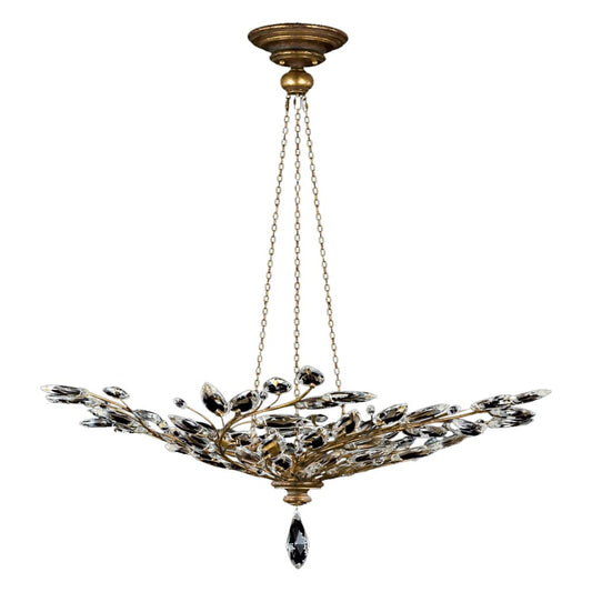 Fine Art Handcrafted Lighting Crystal Laurel Gold Six-Light Foyer Pendant with Bold-Cut Stylized Crystal Leaves