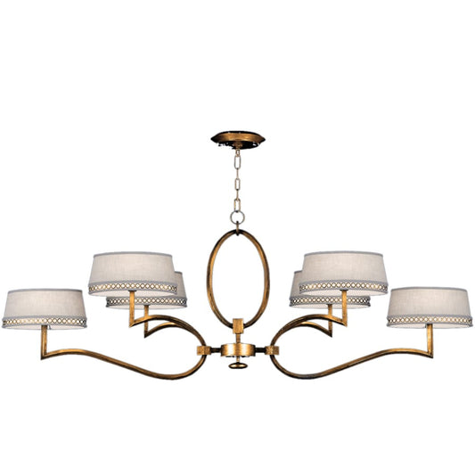 Fine Art Handcrafted Lighting Allegretto Gold Six-Light 2 Tier Chandelier with White Textured Linen Shades