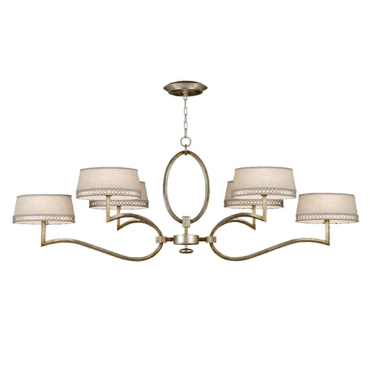 Fine Art Handcrafted Lighting Allegretto Silver Six-Light 2 Tier Chandelier with White Textured Linen Shades