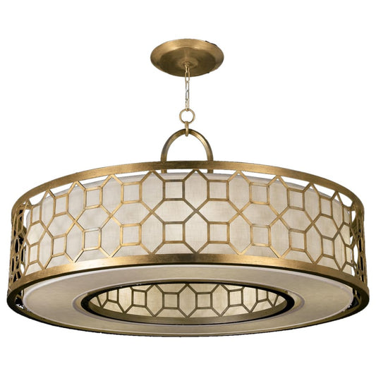 Fine Art Handcrafted Lighting Allegretto Gold 48" Diameter Five-Light Drum Pendant with White Textured Linen Shade
