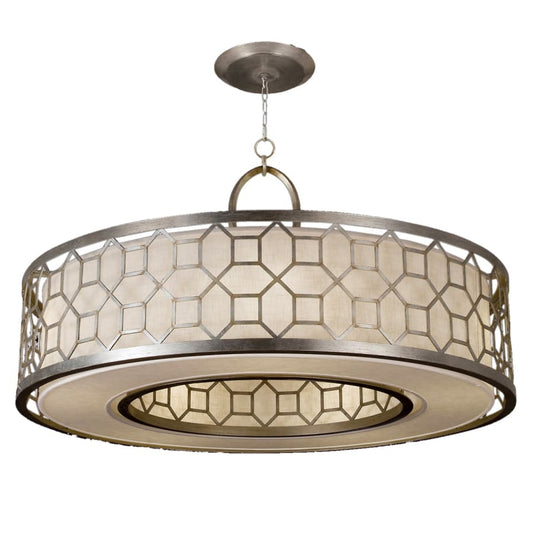 Fine Art Handcrafted Lighting Allegretto Silver 48" Diameter Five-Light Drum Pendant with White Textured Linen Shade